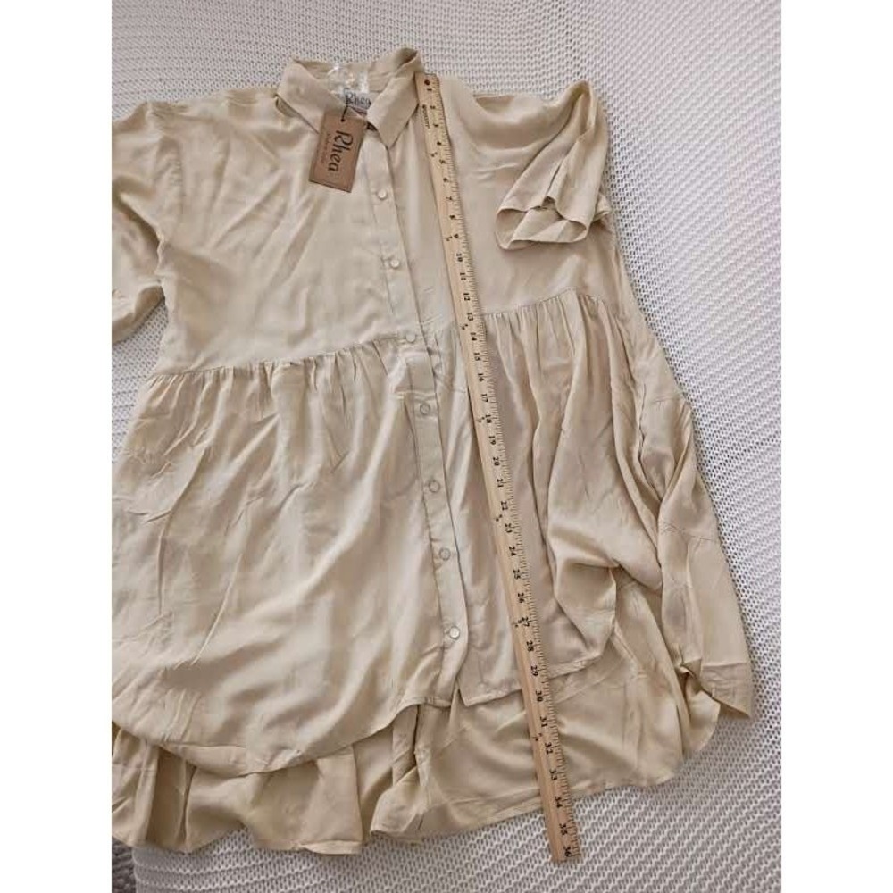 NWT RHEA Tan Tiered Babydoll Mini Dress L/XL Oversized Boho Viscose Short Sleeve - Picture 10 of 12